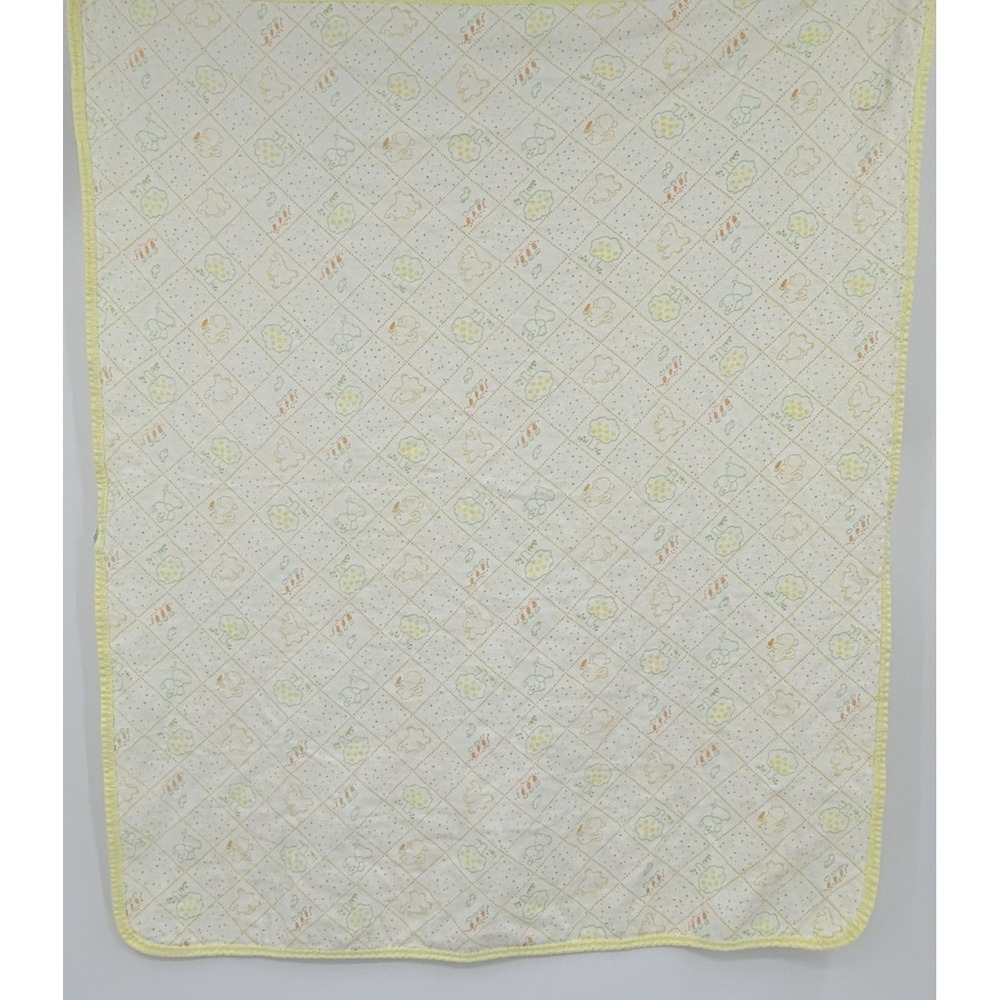 Vintage Carter's Cotton Baby Blanket Yellow Trim Trees Carrots Puppies Bunnies